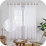 Amazon Brand - Umi 2 Stück Gardinen Vorhänge Ösenvorhang Transparent Wohnzimmer Schlafzimmer Vorhang Stickerei 175x140 (HxB) Weiß