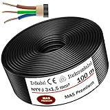 Erdkabel Stromkabel 5m, 10m, 20m, 25m, 50m oder 100m NYY-J 3x1,5 mm² Elektrokabel Ring zur Verlegung im Freien, Erdreich (100m)