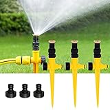 GROOFOO 3Pcs Rasensprenger, 360° Automatische Bewässerung Gartensprenger, Multifunktion Garten Sprinkler, Für 1/2, 1/4 Bewässerungsschläuche, Einstellbarer Wassersprinkler für Garten, Rasen, Pflanzen
