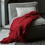Sofaüberwurf Decke Decke Couch Dekorative Überwurfdecke Perfekt für Bett Sofa Quasten Sofa Überwurf Abdeckung (Farbe: Gelb Größe: 130 x 180 cm) (Rot 130 x 180 cm)