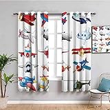 SPADEACES Vorhang Blickdicht 3D Druck Cartoon-Flugzeug Muster Verdunkelungsvorhänge 150X166Cm (BxH) Gardinen Mit Ösen Wohnzimmer Schlafzimmer Kinderzimmer Thermovorhang Ösenschal 2Er Set