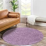 carpet city Shaggy Hochflor Teppich - Rund 80 cm - Lila - Langflor Wohnzimmerteppich - Einfarbig Uni Modern - Flauschig-Weiche Teppiche Schlafzimmer Deko