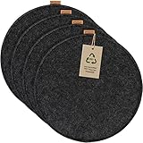 Miqio Design Sitzkissen Rund aus Filz mit Antirutschnoppen | Nachhaltig aus recycelten PET Flaschen | ø35 cm | 4er-Set | Waschbare Stuhlkissen rutschfest | Sitzauflage für Bank und Stuhl | Dunkelgrau