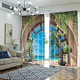 HYFBH Landschaftsvorhänge für Schlafzimmer, Kokosnussbaum, Strand, Fenstervorhang-Set, Wohnzimmer-Dekoration, Heimdekoration, luxuriöse römische Vorhänge WxH/2x117x167cm blickdichte vorhänge