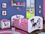 BDW Kinderbett Super Hunde Paw - Babybett mit Matratze und Schublade - Bequem und Langlebig Rausfallschutz Bett - Kinderzimmer - Rosa (Motiv 1) - 180x90