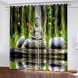 Nerfdw Vorhänge Blickdicht 2Er Set, Kreatives 3D Buddha Zen Muster Gardinen Mit Ösen Für Wohnzimmer Schlafzimmer Kinderzimmer Modern Fensterdekoration, Verdunkelungsvorhang Schlaufen 200x160cm