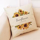 Skcess 1 Kopfkissenbezug 45x45cm, Zierkissenbezüge Gelb Sonnenblume Leinen Kissenbezüge Deko Wohnzimmer Schlafzimmer