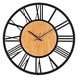 VIVILINEN Wanduhr Ohne Tickgeräusche Holz Wanduhr Vintage mit Römischen Ziffern Wanduhr Nicht tickend Rund Quarz Batteriebetriebene Uhr Lautlos Hängeuhr für Wohnzimmer Schlafzimmer Büro 40x40cm