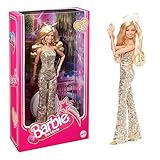 BARBIE THE MOVIE - Puppe für Barbie Filme Fans, Margot Robbie als Barbie - Sammelpuppe in Disco-Jumpsuit mit Locken, High Heels und Barbie Zubehör, als Geschenk für Kinder ab 3 Jahren geeignet, HPJ99