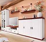 clever-moebel Wohnwand aus Kiefernholz, weiß/kirschbaumfarben lackiert, Schrank