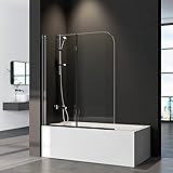 WDWRITTI Duschwand für Badewanne schwarz faltbar 120x140cm Duschwand Glas, 2-teilig Duschwand Badewannenaufsatz, Duschabtrennung Badewanne mit 6mm Nano Easy Clean Glas