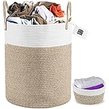 Deco Haus® Wäschekorb geflochten Braunweiß 46x38cm - Korb Aufbewahrung - Wäschekorb Kinderzimmer - Spielzeug Aufbewahrung - Korb für Decken - Aufbewahrungskorb Kinderzimmer groß - Decken Korb Groß
