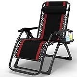 NOALED Terrassenstühle zum Liegen für schwere Menschen, robuster Schwerelosigkeitsstuhl, verstellbare Sonnenliege (roter und schwarzer Sessel)