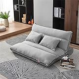 Lazy Couch Sleeper Chair, klappbares Doppelschlafsofa, 5-Fach verstellbare Bodenliege mit 2 Kissen, für Zuhause, Schlafzimmer, Wohnzimmer, Büro, grau