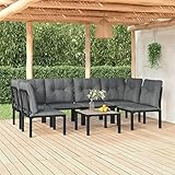 JUNZAI 7-TLG. Garten-Lounge-Set, Lounge Gartenmöbel Set, Gartenlounge Set, Loungemöbel, Möbelsets, Garten Möbel, Balkon Möbel, Schwarz und Grau Poly Rattan