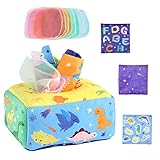 Baby Montessori Spielzeug Interaktive Tücherbox Baby Spielzeug Baby Tissue Box Toy mit Crinkle Tuch und Farbiges Tuch für Baby 5 -12 Monate
