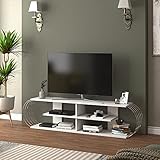 [en.casa] TV Board Robertsfors TV Schrank mit 4 Ablagen Lowboard Fernsehtisch 172 x 31 x 42 cm Sideboard Weiß/Chromfarben