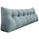 VERCART Kopfende Großes Rückenkissen, Bequemes Lesekissen und Rückenteil im Bett, 2 in 1 Rückenlehne und Kopfkissen, Langes XXL Kissen für Sofa, Couch, Wand und Palettenmöbel Leinen Bezug 180cm Grau