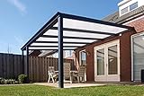 Acrylshop24 Terrassendach Terrassenüberdachung Bosco Bausatz mit Alu-Unterkonstruktion, Regenrinne und Montagematerial Stegplatte:Polycarbonat Opal|Abmessungen Terrassendach (B x T):4060 x 2500