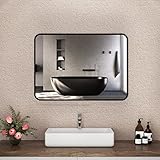 Boromal Spiegel Schwarz, 70x50cm Schwarz Spiegel Rechteckiger Metallrahmen Badezimmer Spiegel Wandspiegel Dekorative Spiegel für Badezimmer, Wohnzimmer, Gäste WC