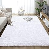 Aujelly Luxus Shaggy Soft Area Teppich Quadrat Indoor Flauschige rutschfeste Teppiche Moderne Wohnkultur für Wohnzimmer Schlafzimmer Kinderzimmer Wohnzimmer White 120x200 cm