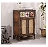 Retro Massivholz Sideboard Schließfach mit Schublade, Lagerschrank Rattan Veranda Schrank for Zuhause Wohnzimmer YIJIAN (Farbe : Retro+Painted 60x36x86cm)