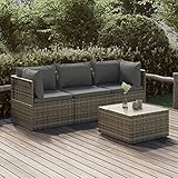 BULANED 4-TLG. Garten-Lounge-Set mit Kissen, Terrassen Möbel, Balkonmöbel Set, Lounge Möbel, Sitzecke Balkon, Outdoor Möbel, Balkonset, Grau Poly Rattan