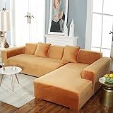 Samt Sofabezug Stretch Stoff Sofa üBerzug MöBelschutz Couchbezug L Form Chaise Longue Kombination Rutschfester Couch üBerzug FüR Kratzer Von Hunden Und Katzen(ＡＡ（220-280cm）+BB（220-280cm）,Orange)