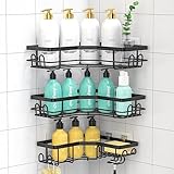 Duschablage Ohne Bohren Ecke Duschregal Schwarz Shampoo Halterung für Dusche Duschkorb Edelstahl Eckregal Duschgel mit Eingebaute Seifenschachtel, 3 Stück Badezimmer Badregal für Bad Küche Toilette