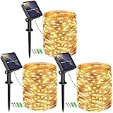 bitjam Solar Lichterkette Aussen, 3 Stück 15M 150 LED Lichterkette Außen Solar 8 Modi KupferDraht Solarlichterkette Außen Wetterfest IP65, Solarlichterkette für Balkon Garten Terrasse Deko,Warmweiß