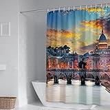 Duschvorhang Schmal Waschbar, Duschvorhang Anti-Schimmel Stadtblick Braun Grau Polyester 150X200cm