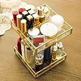 360-Grad-Drehung Make-up Veranstalter Für Lippenstift, Gold Spiegelglas-Ober Kommode Make-up-Schmuck-Kosmetik Tablett, Eitelkeitsablage Spiegelklare Schubladenaufbewahrung Für Eitelkeit, Kommode, Bade