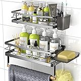 Aitatty Duschregal, Organizer-Regal: selbstklebende schwarze Badezimmer-Regale – rostfrei, kein Bohren, Edelstahl, Duschablage für Innendusche