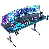 Himimi 160cm Gaming Schreibtisch, 160x75x75cm Ergonomischer Trust Gaming Tisch, T-Form PC Gamer Computertisch mit großer pad, Becherhalter, Kopfhörerhaken, Kabelmanagement & Gaming Griffgestell