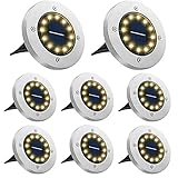 Bowfar Solar Bodenleuchten Aussen 8 Stück, 12 LEDs Warmweiß Solarlampen für außen 800mAh IP65 Wasserdicht Solarleuchten, Solar Gartenleuchten für Rasen Gehweg Patio Terrassen Garden