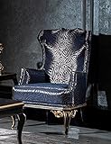 Casa Padrino Luxus Barock Ohrensessel Blau/Schwarz/Gold - Edler Wohnzimmer Sessel mit elegantem Muster - Handgefertigte Barock Möbel