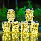 HOYIBO Solarlampen für Außen - 6 Stück Solar Licht Einmachglas 30 LED Solar Mason Jar Licht Wasserdicht Hängende Solarlampen für Außen Garten Weihnachten Hochzeit Party Baum Deko (Warmweiß)