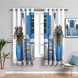 3D Architekturvase Mit Blauem Fenster Muster Schallschutz Vorhang 2Er Set Ösen Für Schlafzimmer Kinderzimmer, Gardinen Wohnzimmer Modern, Thermo Vorhänge Blickdicht Fensterdekoration 280X260Cm (BxH)