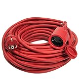 as - Schwabe Gummi-Verlängerungsleitung – 50 m Kabel mit Schutzkontaktwickelstecker, Schutzkontaktkupplung inkl. Schutzkappe ­– 230 V / 16 A Verlängerungskabel – IP44 – Rot I 60265