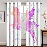 KEIBEK 3D Weißes Tierpferd Muster Verdunklungsvorhänge Mit Ösen, 2 Stücke Vorhang Blickdicht Wohnzimmer, Thermogardine Schlafzimmer, Verdunkelungsvorhang Wohnzimmer Modern, Gardinen Küche 230X234Cm