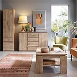 Lomadox Wohnwand Wohnzimmermöbel Set in Eiche Nb. 3-teilig | 1 Stauraumschrank, 1 Sideboard, 1 Couchtisch