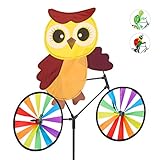 Relaxdays Windrad Eule, Gartenstecker in tierischem Design, Kinder, für Balkon oder Terrasse, 89 cm hoch, Mehrfarbig
