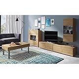 Lomadox Wohnwand Set mit Couchtisch und LED Beleuchtung in Eiche Gold Nb., B/H/T ca. 315/200/43 cm