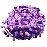 MAGICLULU Spitzenband Fransenbesatz 4. 5 M 5-Farbiges Farbverlaufs-Plüsch-Pom-Band Gemischte Mini-Pom-Pom-Bordüre Zum Von Heim-Party-Dekorationen (Lila) Fransen