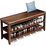 HUHJYUGE Schuhbank Holz Massiv, Schuhbank mit Sitzfläche, Schuhbank mit 2 Fächer, Schuhschrank Bis 250 Kg Belastbar, Platzsparend, für Flur, Eingangsbereich, Schlafzimmer (A 60cm)