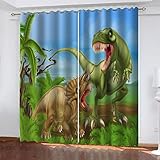 BONDIJ Gardinen Blickdicht 3D Tierischer Dinosaurier Druck Verdunkelungsvorhang Mit Ösen - Thermo Vorhänge 2Er Set Für Schlafzimmer Wohnzimmer, Vorhang Kinderzimmer Mädchen Junge 214X200cm (HxB)