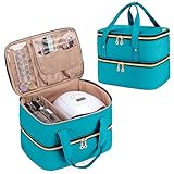Yarwo Nagellack Tasche Organizer, Nagellack Aufbewahrung für 40 Flaschen Nagellack (bis zu 15 ML) und Nageltrockner, Kosmetikorganizer für Nagellampe und Nagelzubehör, Blaugrün(PATENT ANGEMELDET)