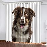 Thermo Vorhänge Hitzeschutz Blickdicht Mit Ösen Tierhundemuster 220X210Cm Vorhang Verdunkelung Gardinen Wohnzimmer Kinderzimmer Junge Mädchen Lichtundurchlässige Abdunkelnde Vorhänge