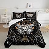 HOSIMA Schmetterlings-Bettwäsche-Set für Mädchen, Gothic-Dekor, Doppelbett, Schmusetuch-Set, Totenkopf, Boho, Sonne und Mond, Muster, Queen-Size-Bett, Doppel-Bettwäsche-Set für Mädchen mit 2