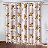 DANLIM Vorhang Blickdicht Vorhänge Verdunkelungsvorhang Gardinen Mit Ösen Wohnzimmer Schlafzimmer Thermovorhang 3D Cartoon-Tier-Corgi Muster Ösenschal 2Er Set Fensterdekoration 234X230cm